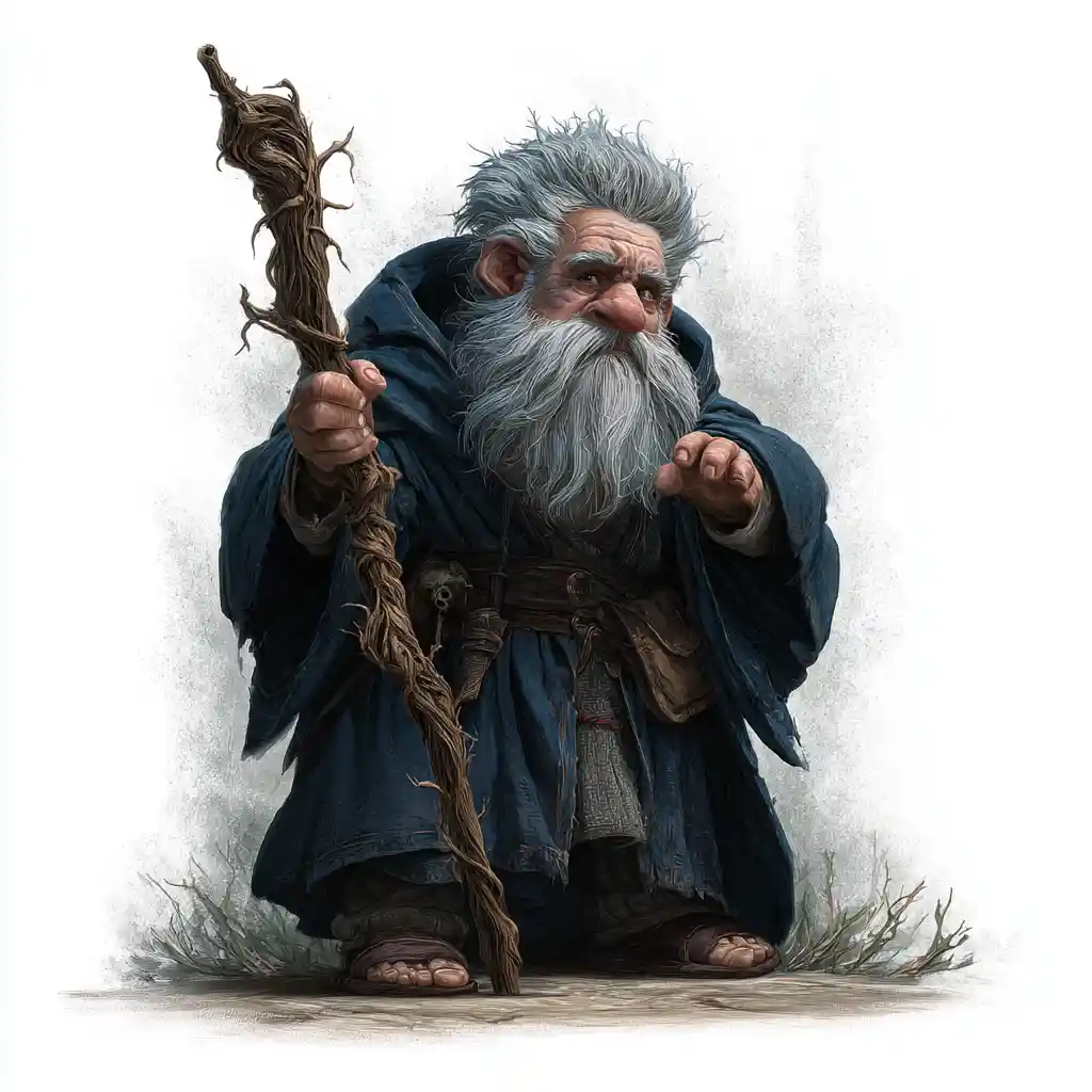 Dark dwarf wizard casting defensive magic in blue robes