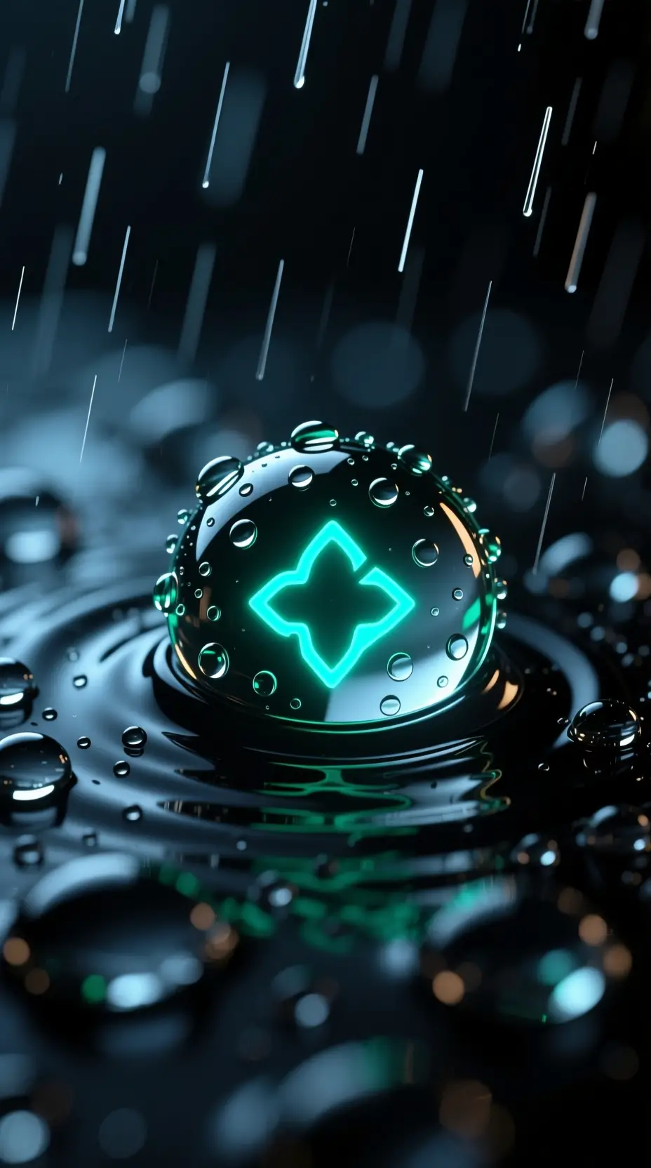 Gouttes de pluie de code néon avec symboles lumineux dans l’obscurité