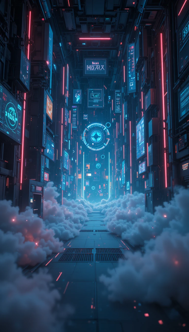 Futuristischer Cyberspace mit leuchtenden Schaltkreisen und holografischen Symbolen