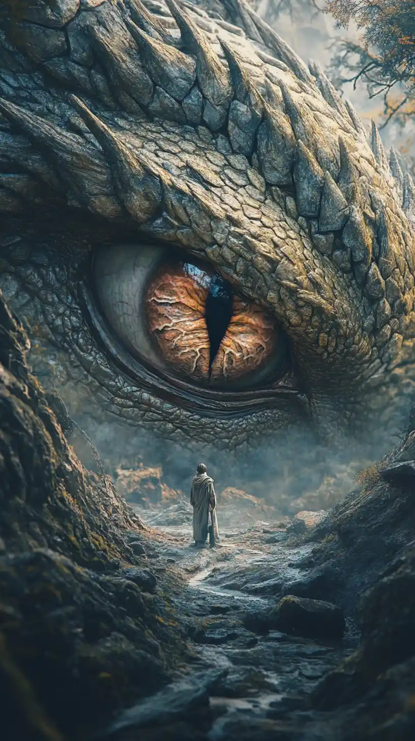 Surreal illusion of a dragon eye forming multiple hidden images