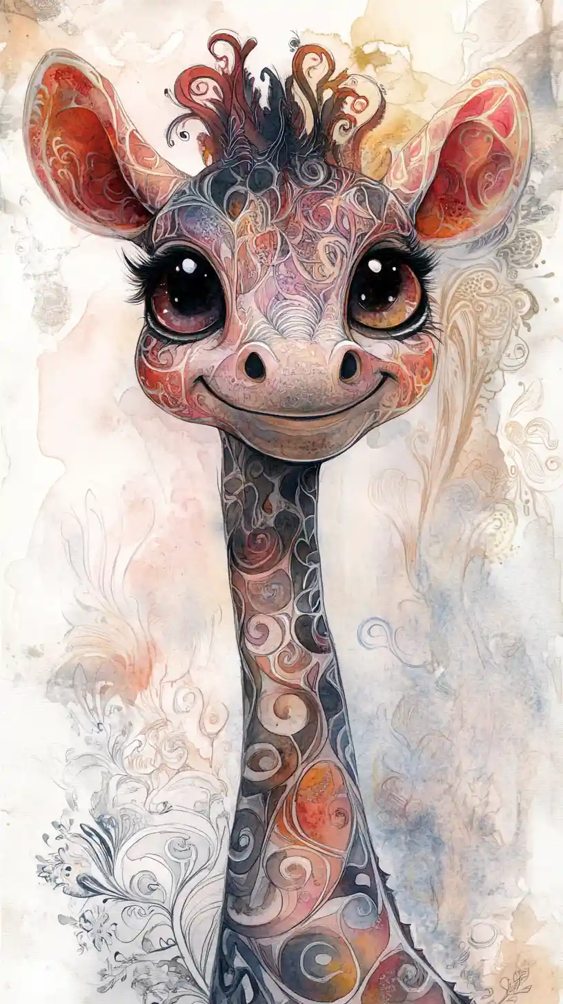 Whimsical watercolor painting of a tiny smiling zebra