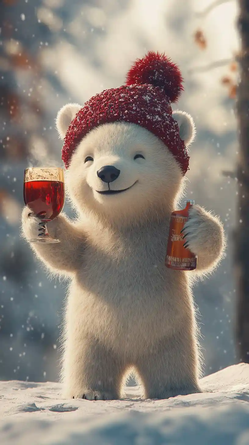 Joyful Polar Bear Cub In A Cozy Winter Hat