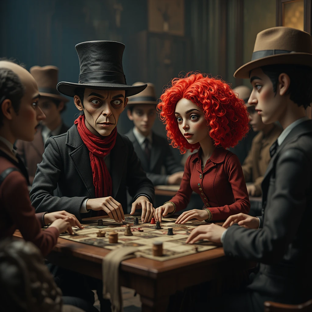 Des silhouettes façon marionnettes réunies autour d’une table de jeu de société