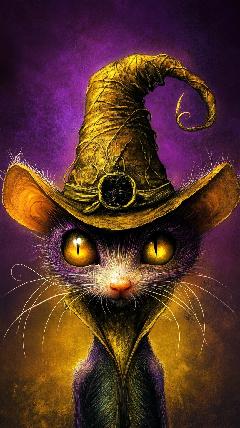 Rato Fantasioso com Cartola de Mago em Noite de Halloween Surreal