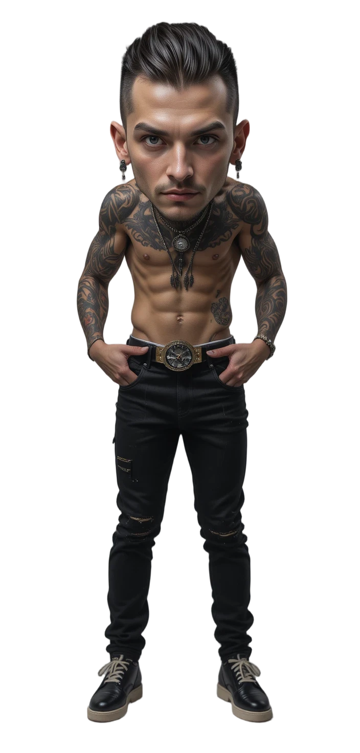 Homem musculoso com piercing no nariz e braços tatuados posando