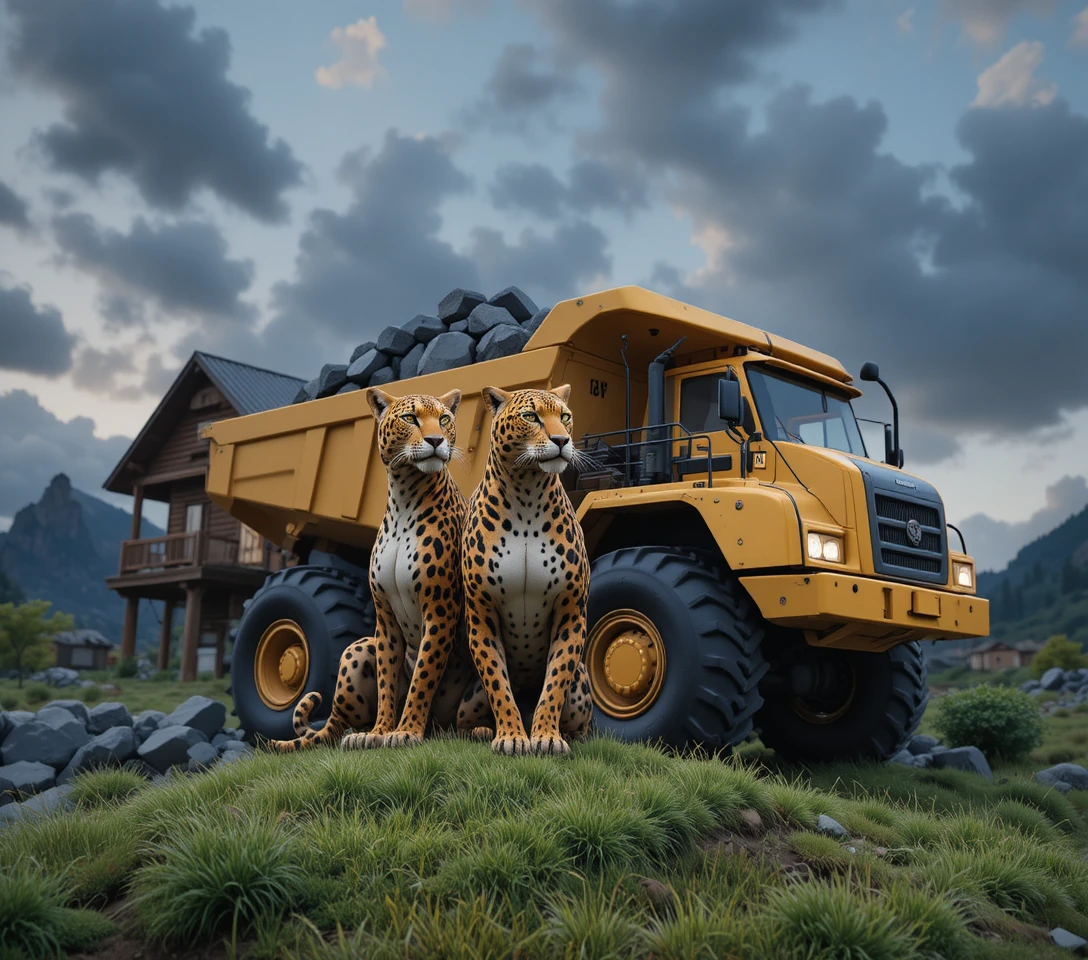 Dois jaguares em alerta em um gramado verde