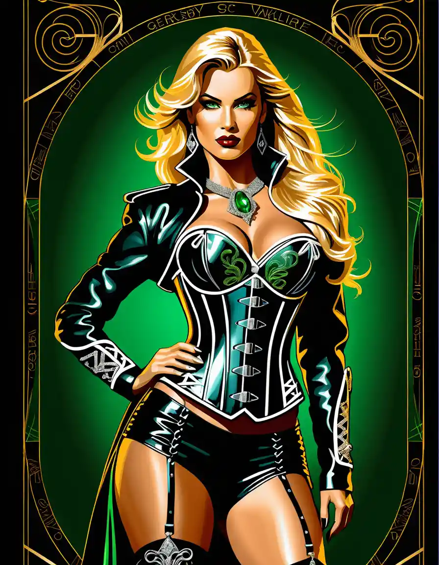Modern valkyrie pin up in black leather corset glamour