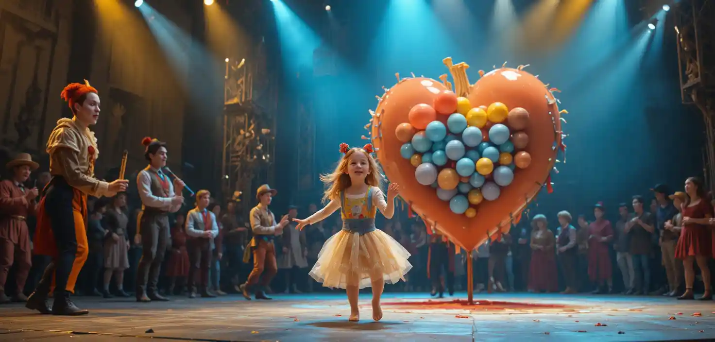 Niña pequeña aplaudiendo entre el público mientras se encienden las luces del circo