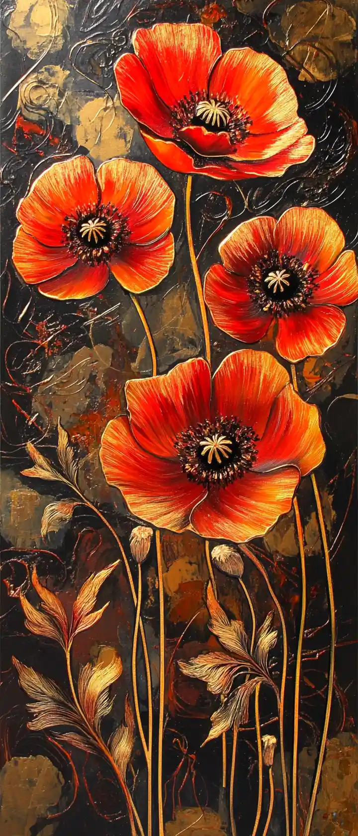 Abstract metallic poppies in vibrant pop art colors