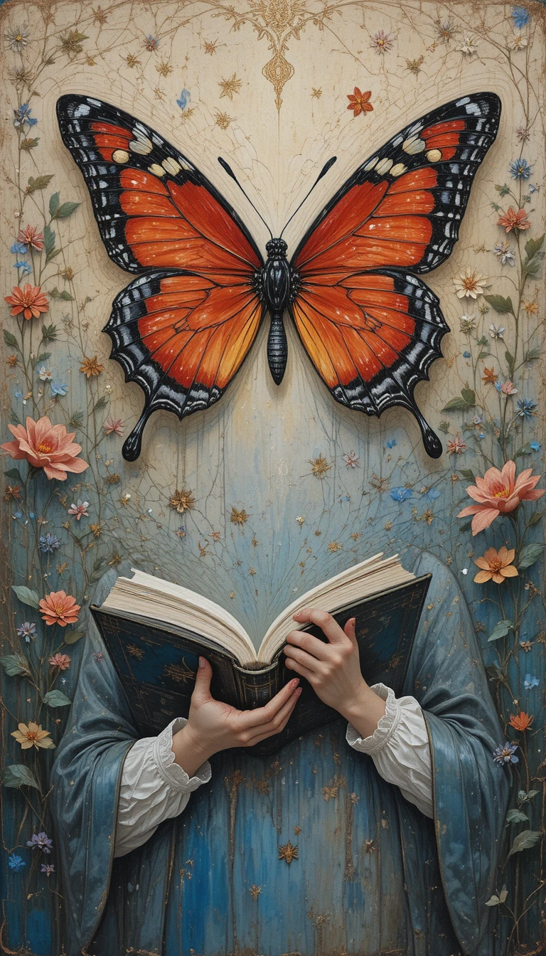 Colorida pintura al óleo fantástica de una mariposa roja