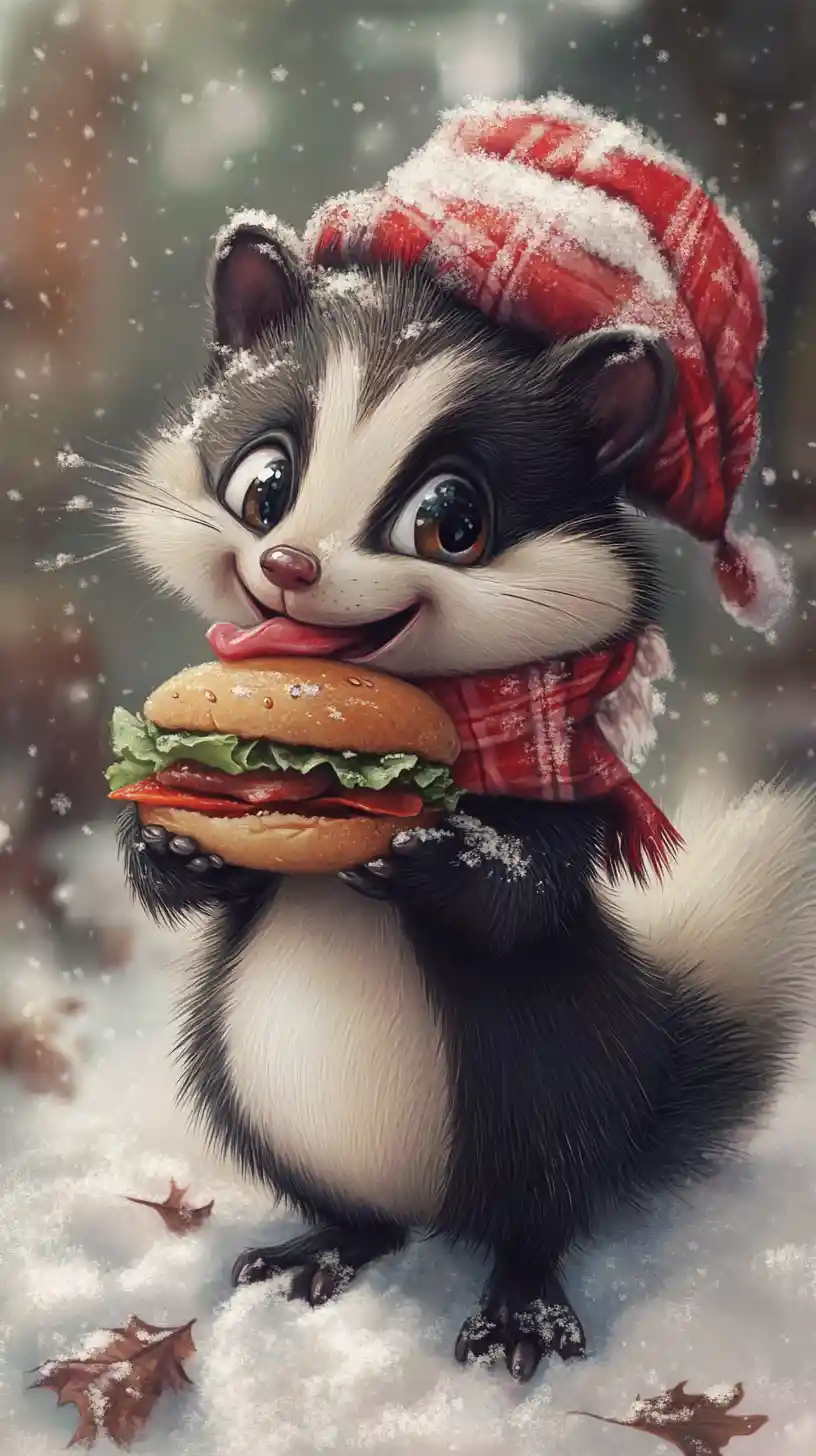 Süßes Winter-Stinktier mit Burger Illustration