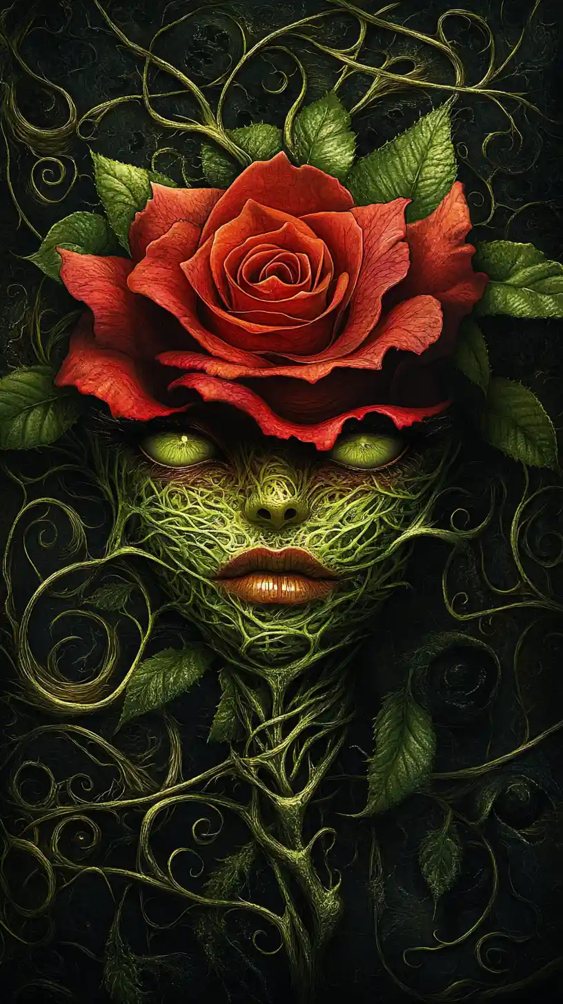 Surreale Rose aus einem dunklen, verdrehten Fantasyreich