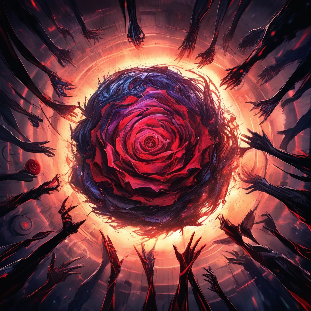 Man With Rose Head Before Crumbling Ruin Wall