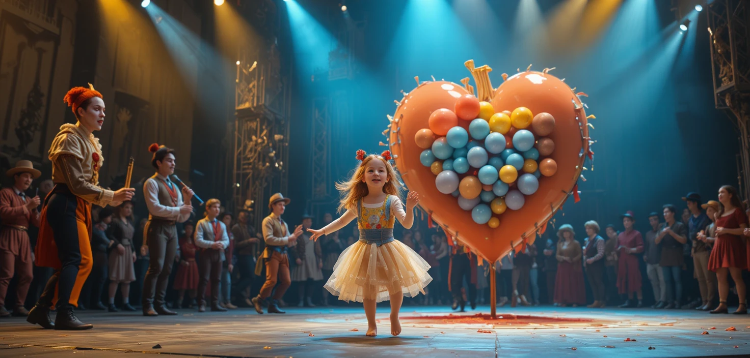 Niña pequeña aplaudiendo entre el público mientras se encienden las luces del circo
