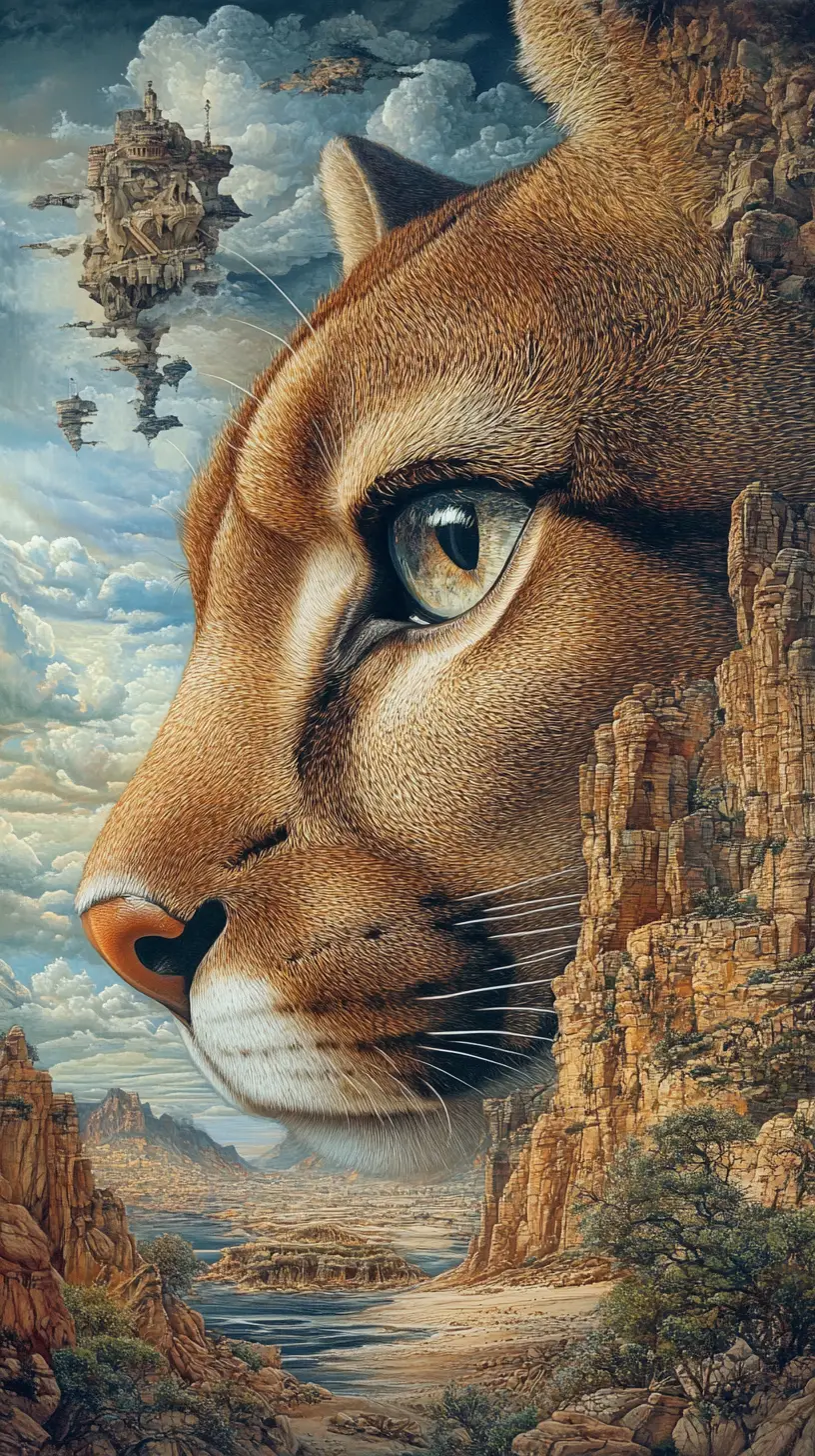 Surreale Illusion eines in mehreren abstrakten Bildern verborgenen Pumas