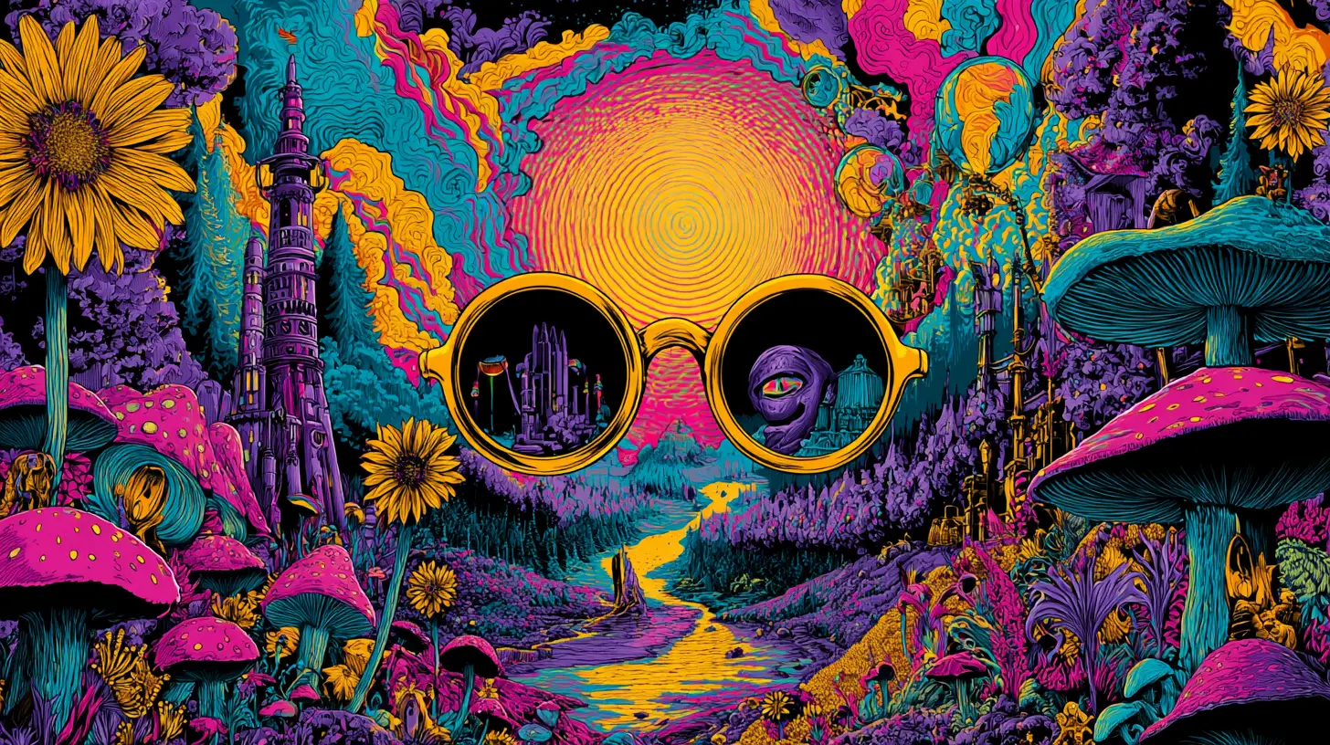 Psychedelic Alice in Wonderland Rabbit in Rainbow Vortex
