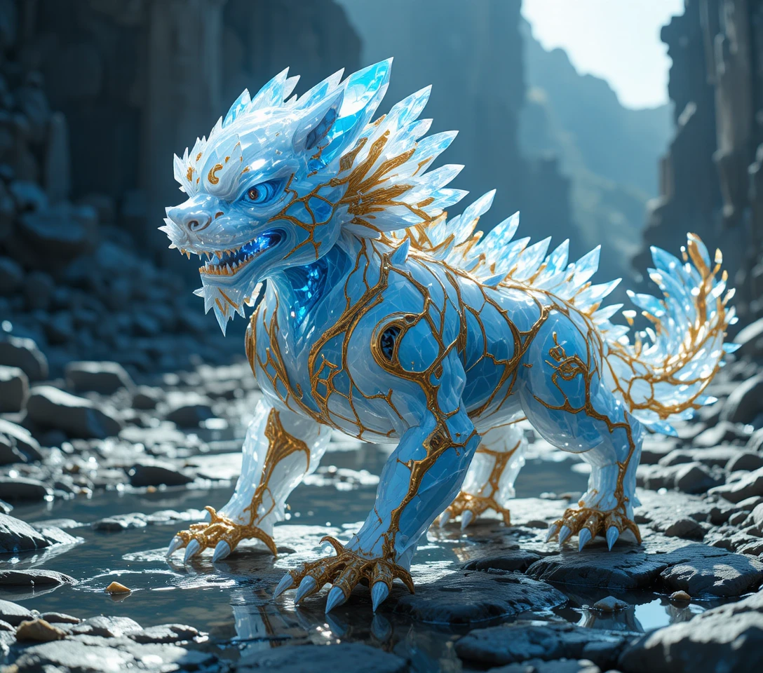 陽光岩地上的發光青藍靈魂獅