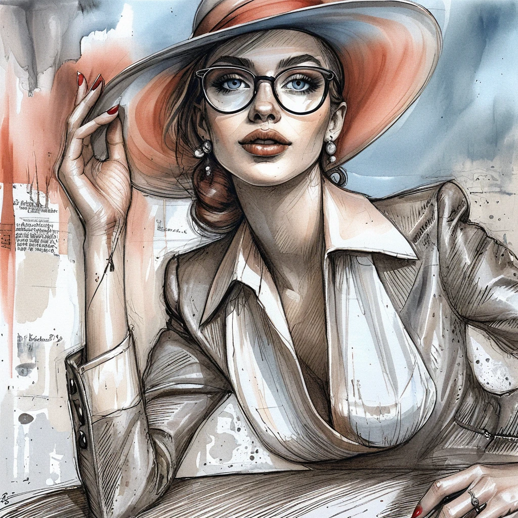Femme élégante avec fedora noir et veste en cuir sur mesure