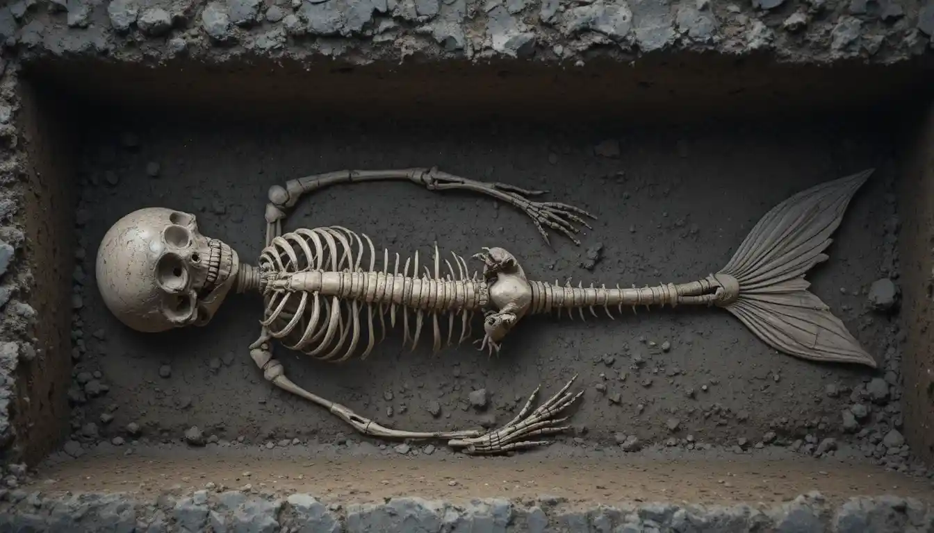 Esqueleto de sirena desenterrado en una tumba poco profunda de tierra