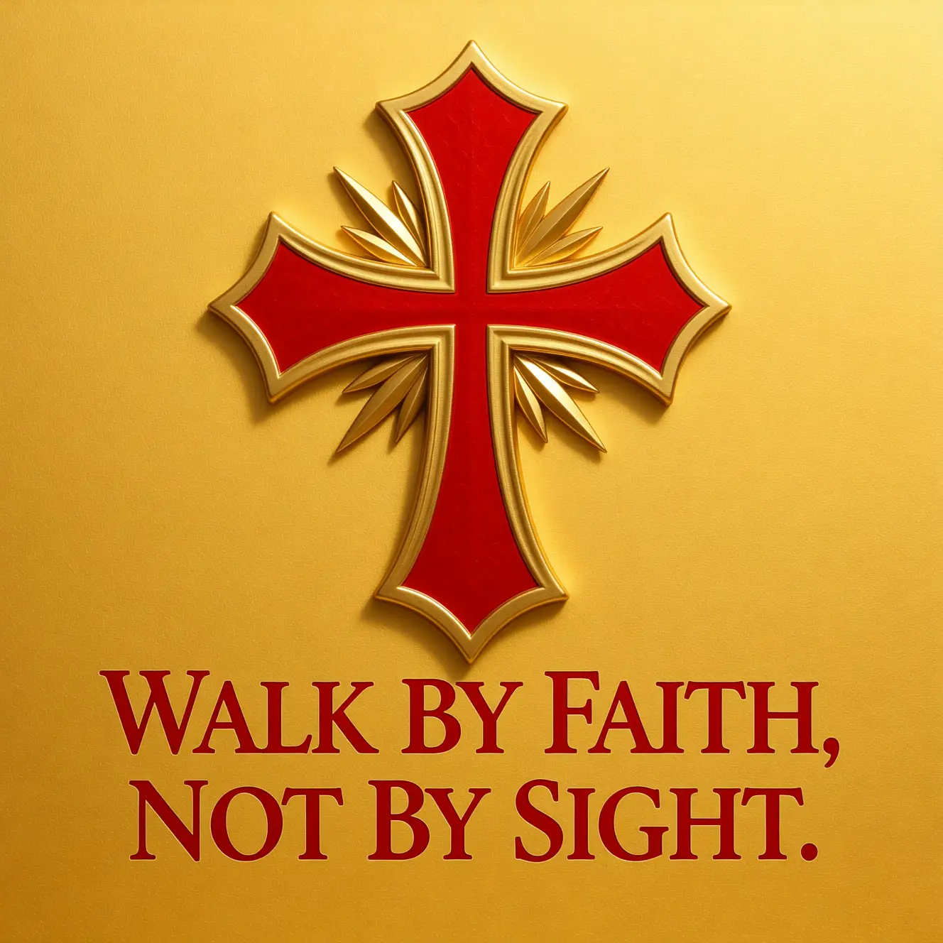 Red templar style cross on gold with faith quote