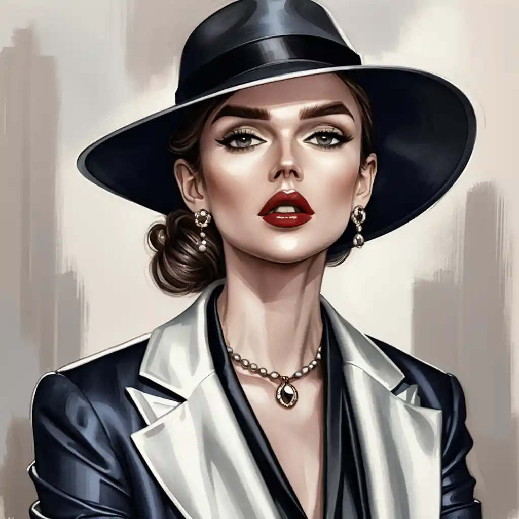 Elegant woman in fedora and black leather blazer portrait