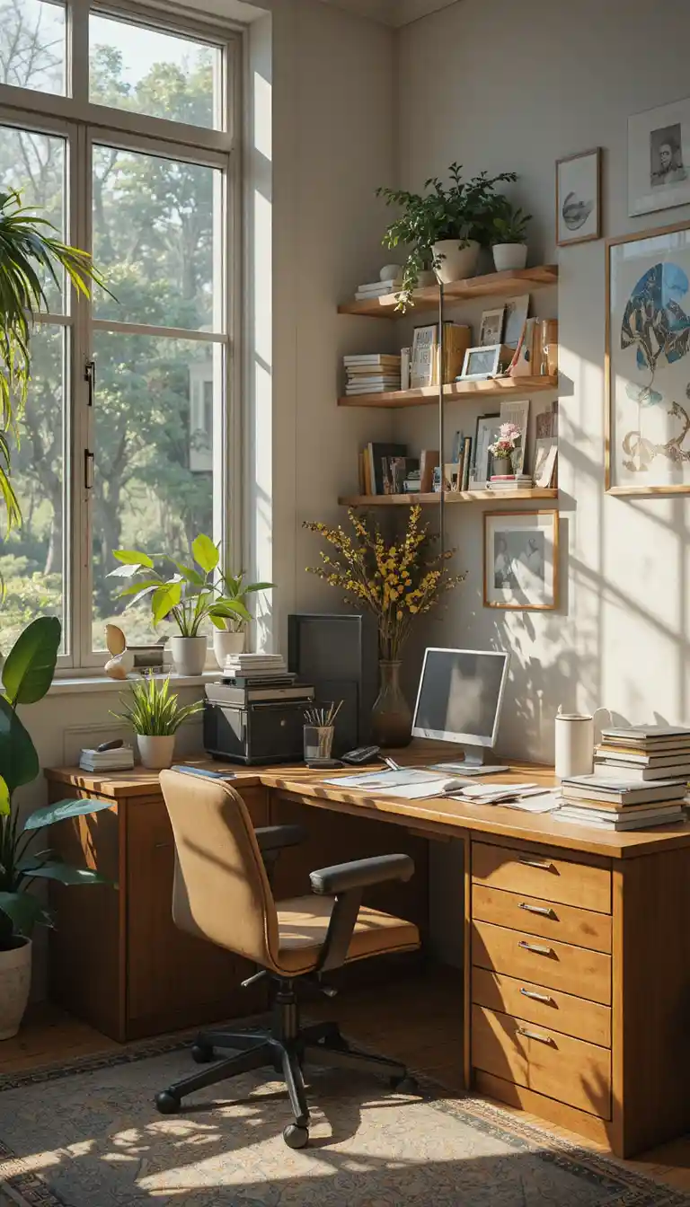 Luce calma del mattino su una scrivania di home office ordinata