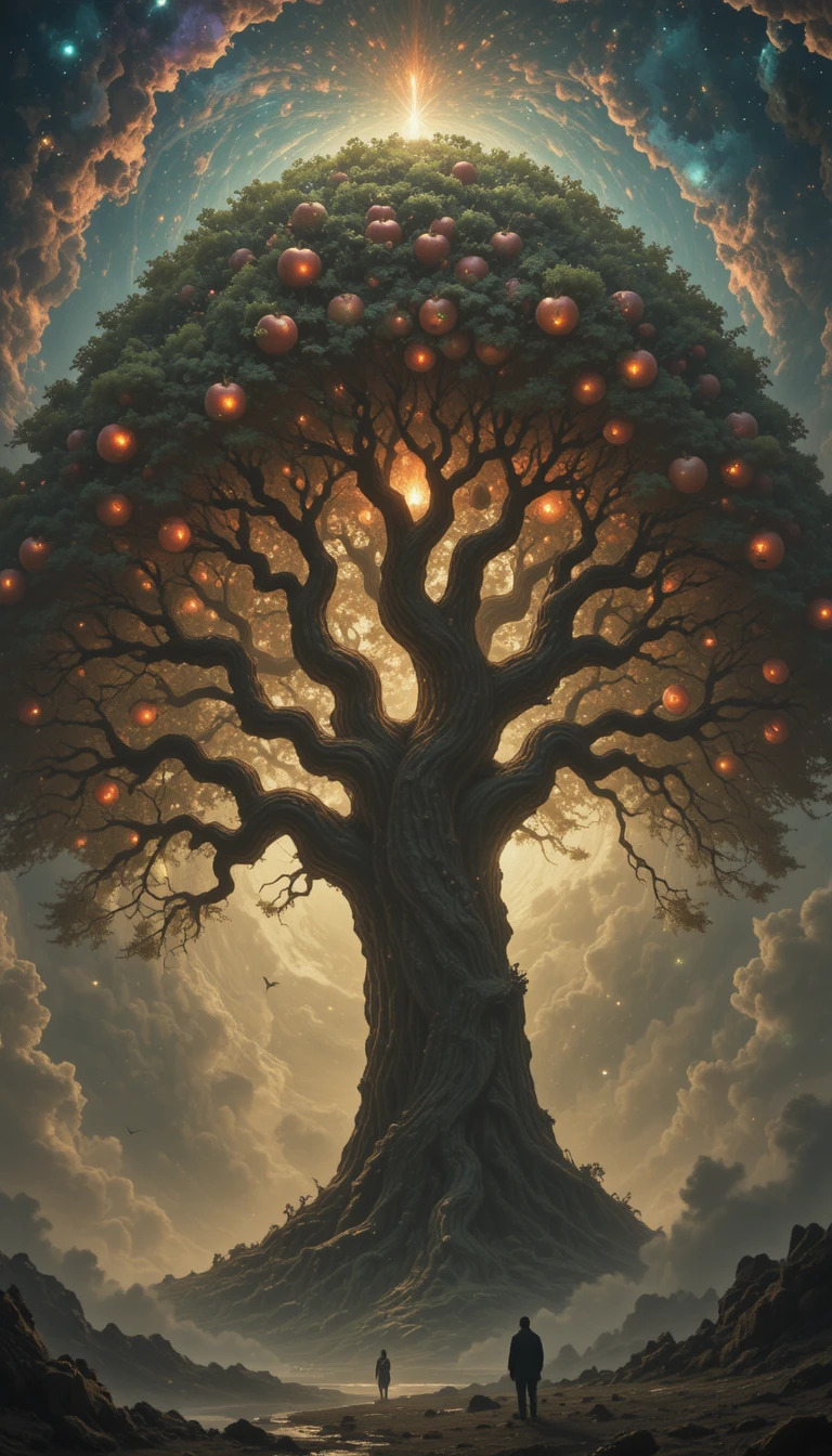 Antiga macieira cósmica erguendo-se em uma nebulosa brilhante
