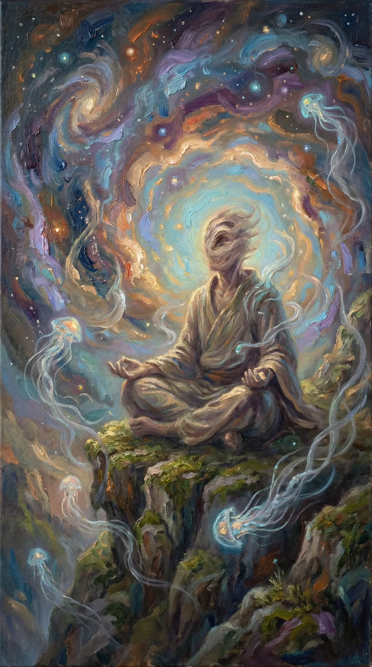 在宇宙星雲漩渦中冥想的詭異存在