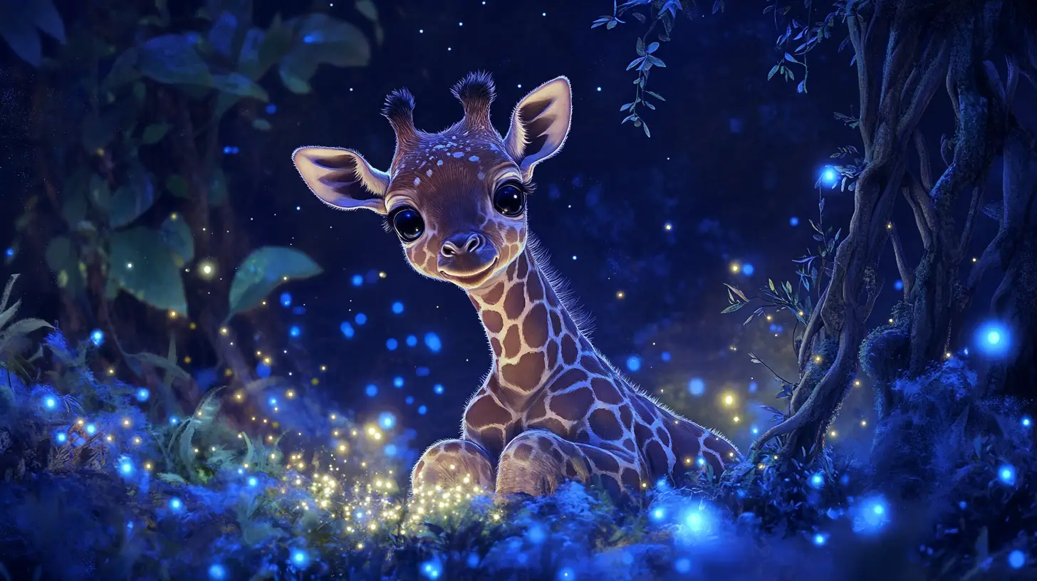 Dolce Giraffa Cucciolo in una Savana Stellata ad Acquerello