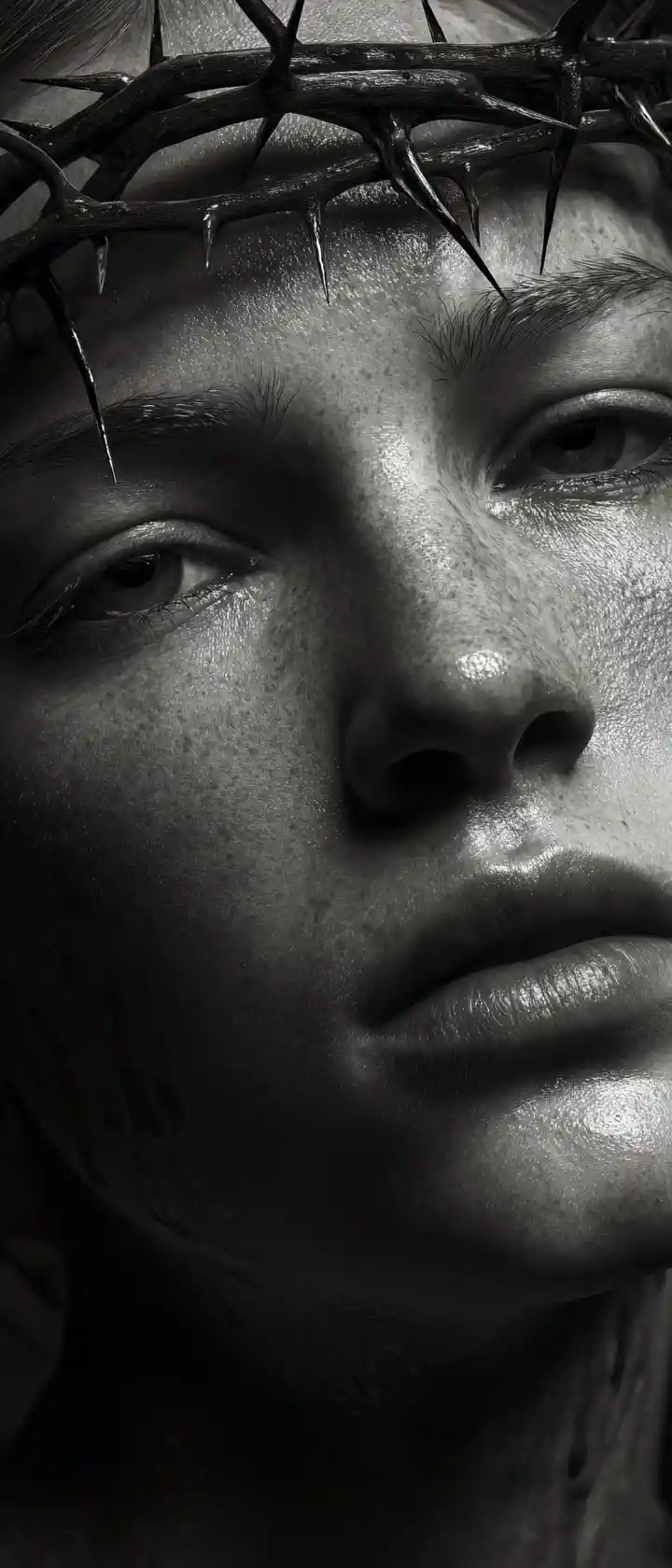 Surreal black and white portrait of a wounded young woman