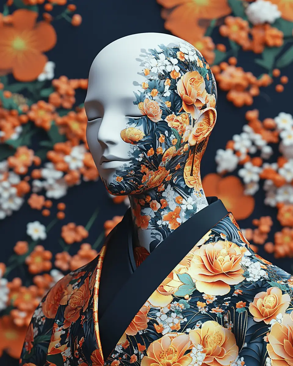 3D-Schaufensterpuppe mit japanischem Musterdesign