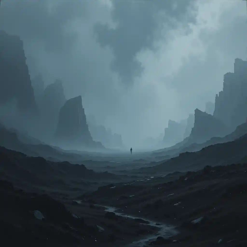 Bleak abstract landscape in near black blue tones