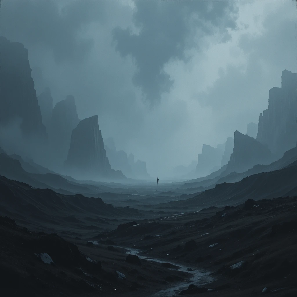 Bleak abstract landscape in near black blue tones