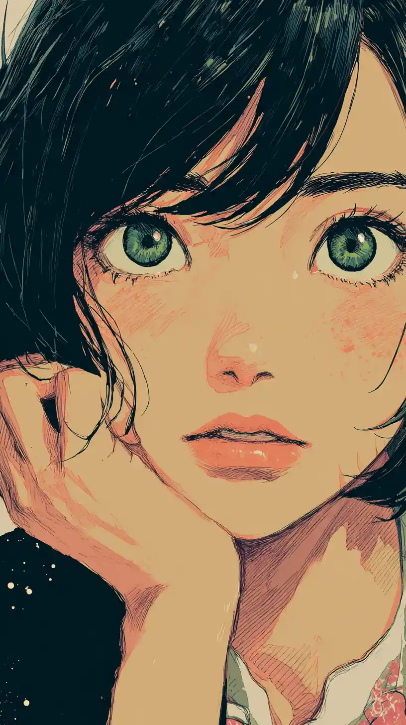 Melancholic anime girl portrait with soft pastel tones