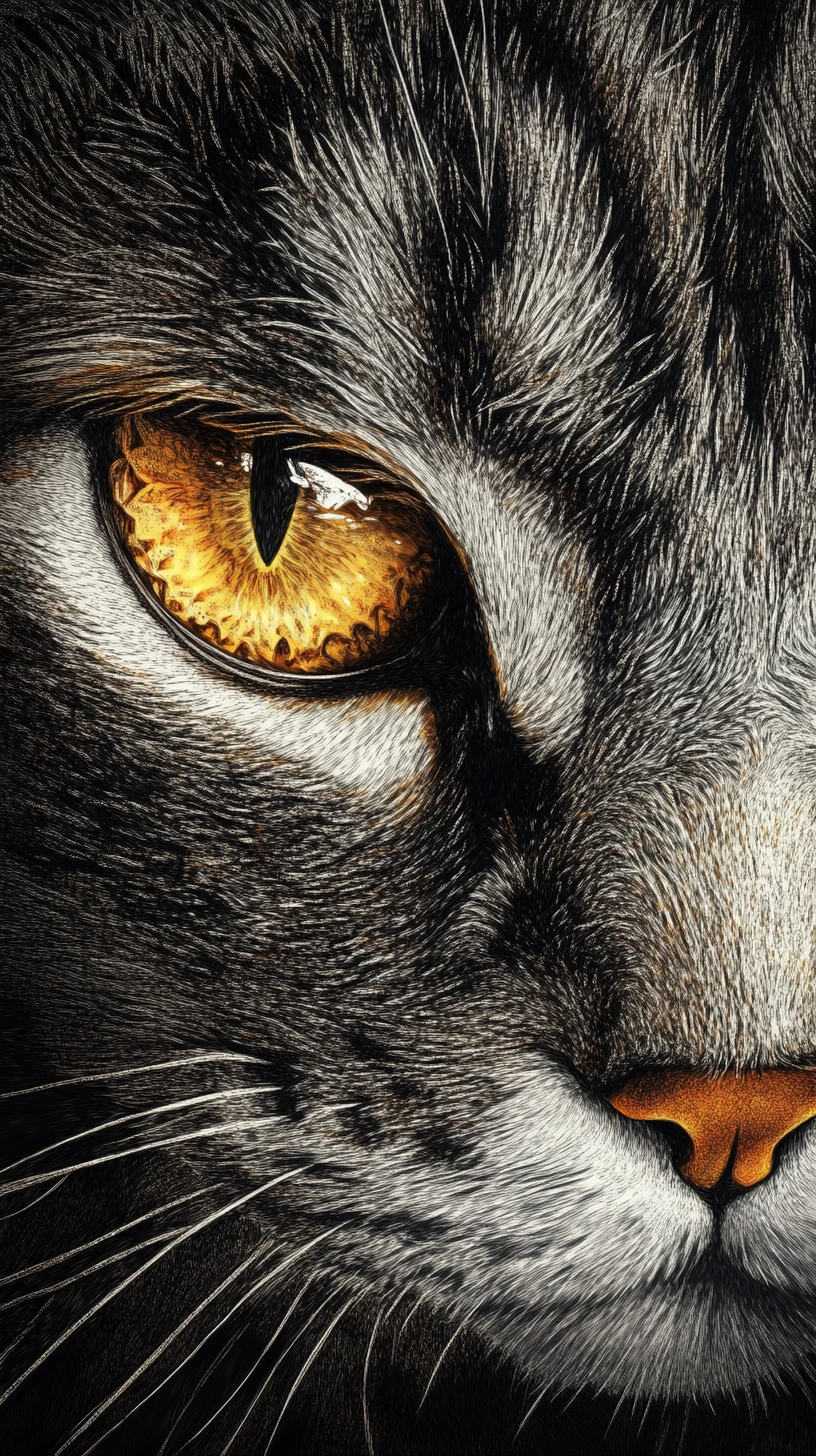 Ilustração digital em close de um gato com olhos dramáticos