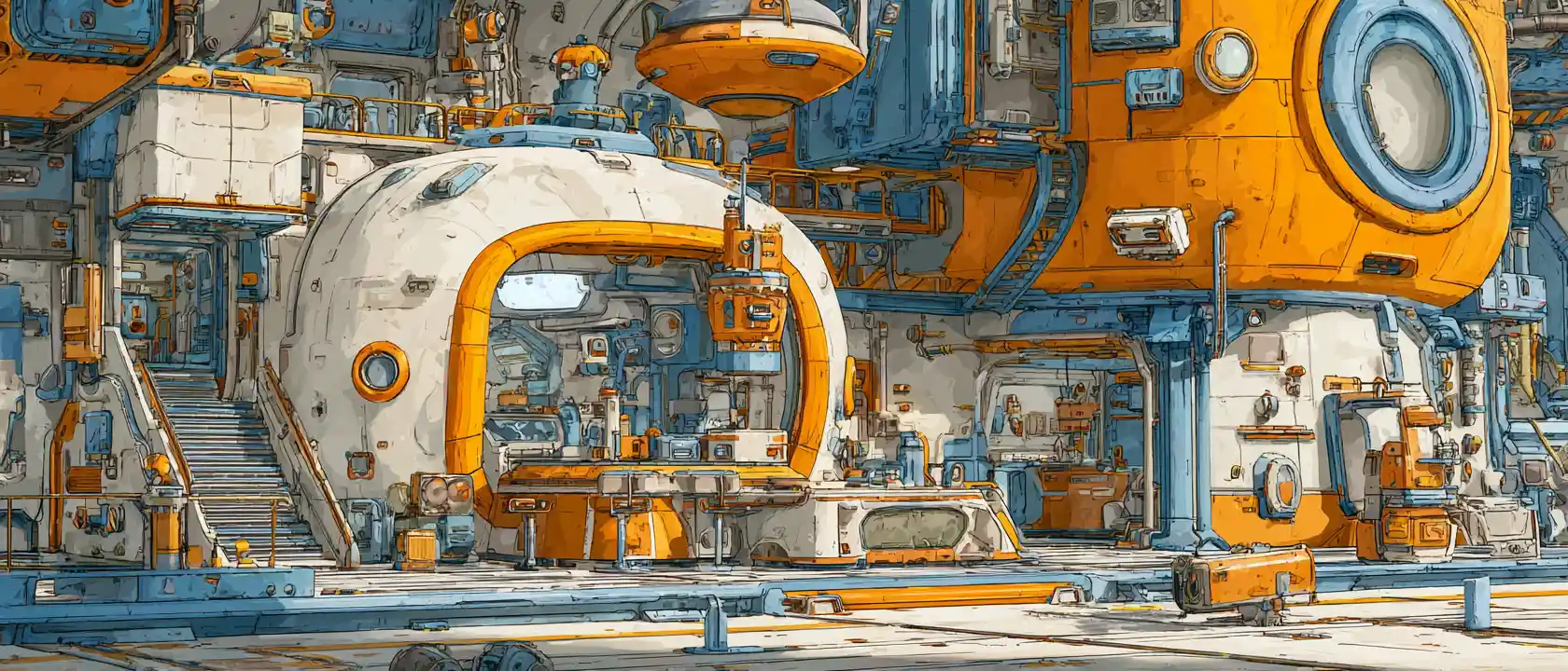 Station spatiale rétro-futuriste aux détails cinématographiques réalistes