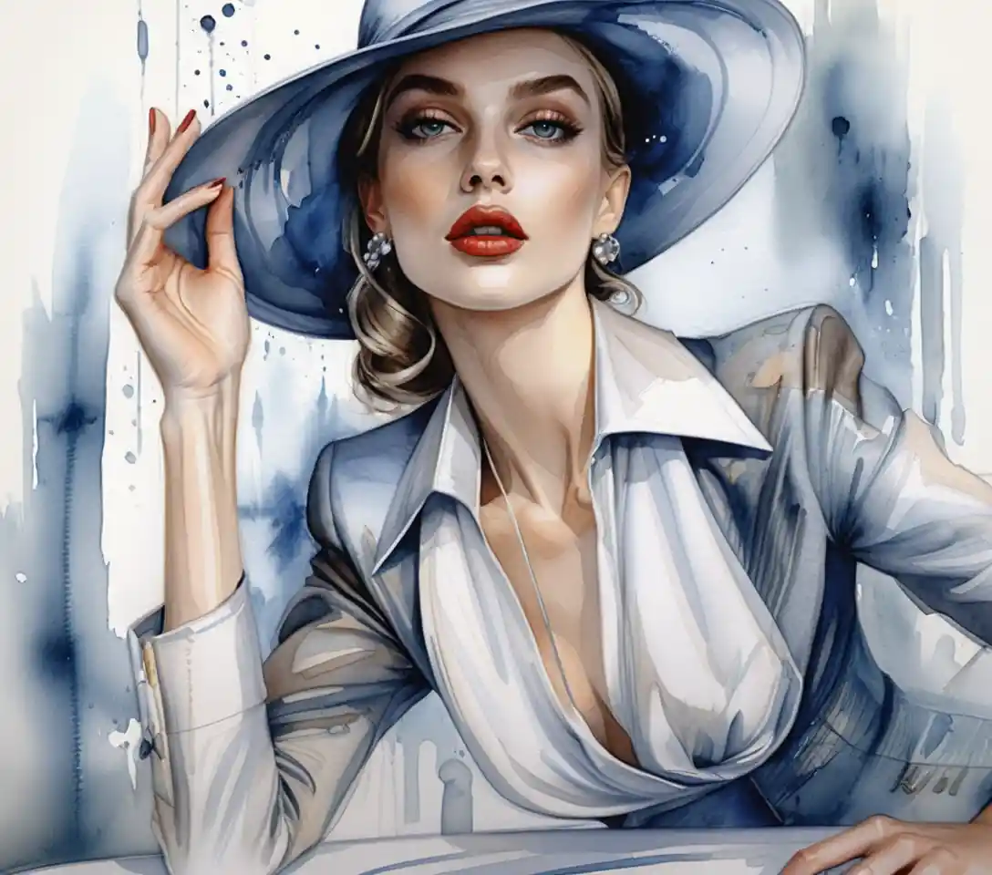 Elegant woman in black fedora and tailored jacket portrait