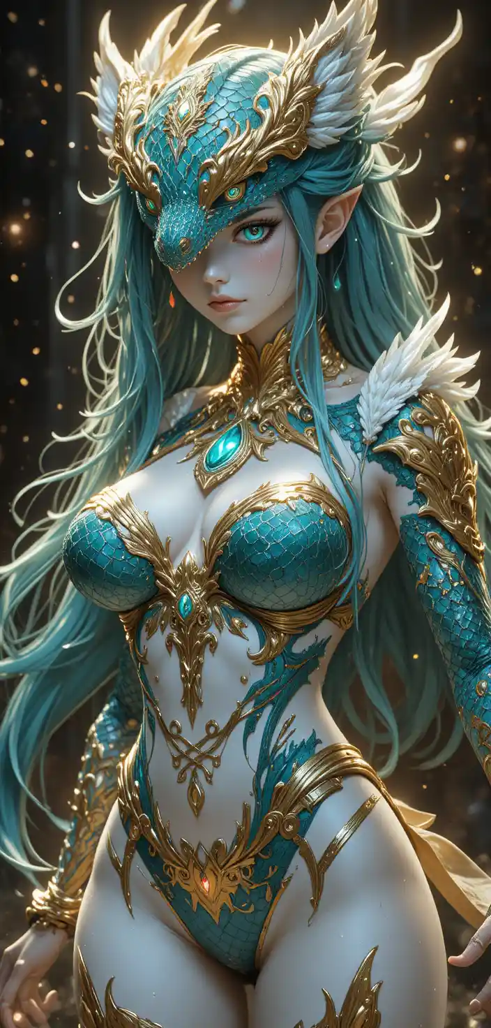 Anime warrior woman in full body battle stance