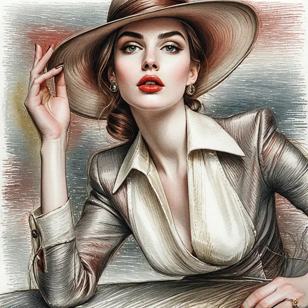 Elegant woman in black fedora and tailored leather jacket