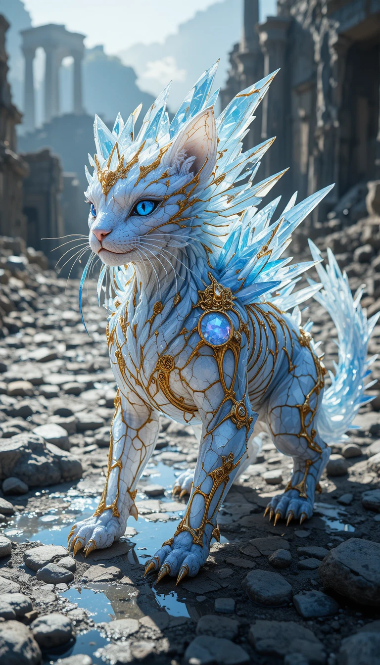 Spiked crystal beast stalking across a sunlit rocky terrain