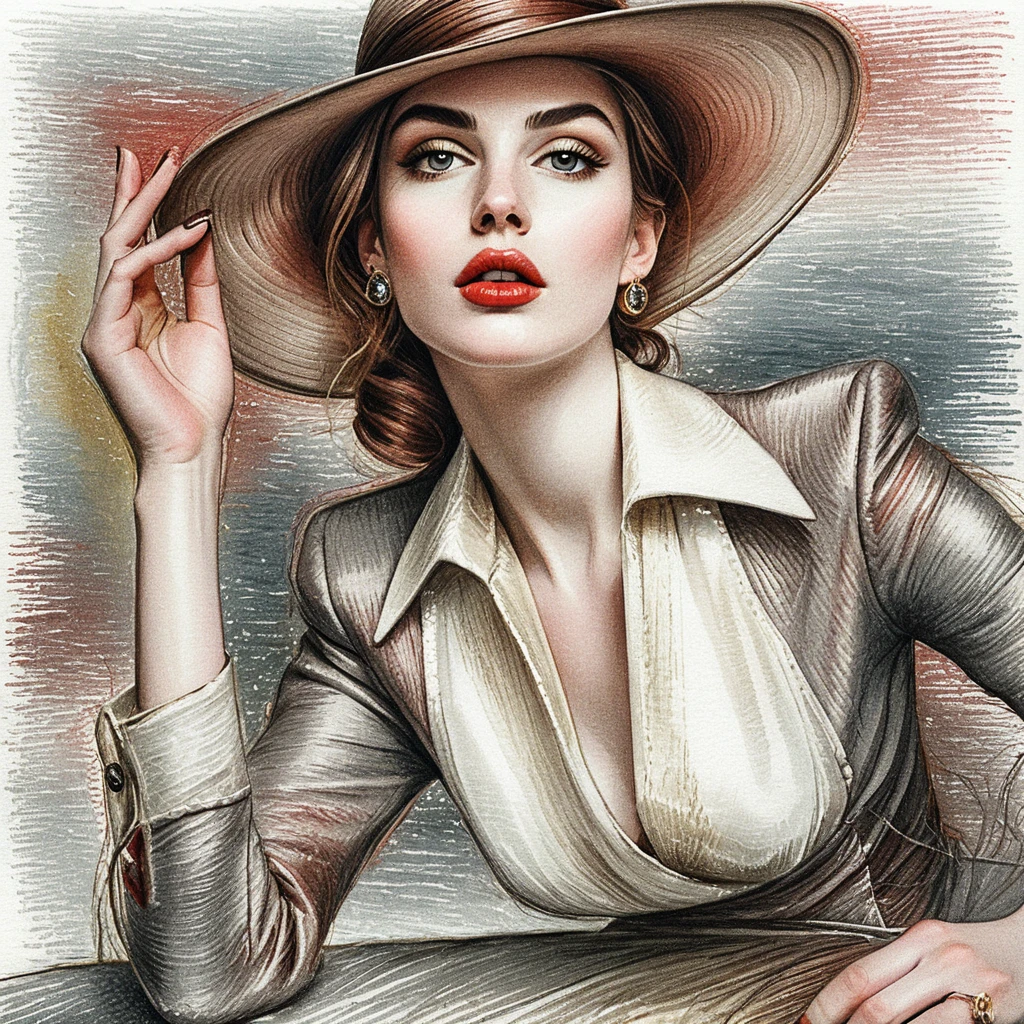Elegant woman in black fedora and tailored leather jacket
