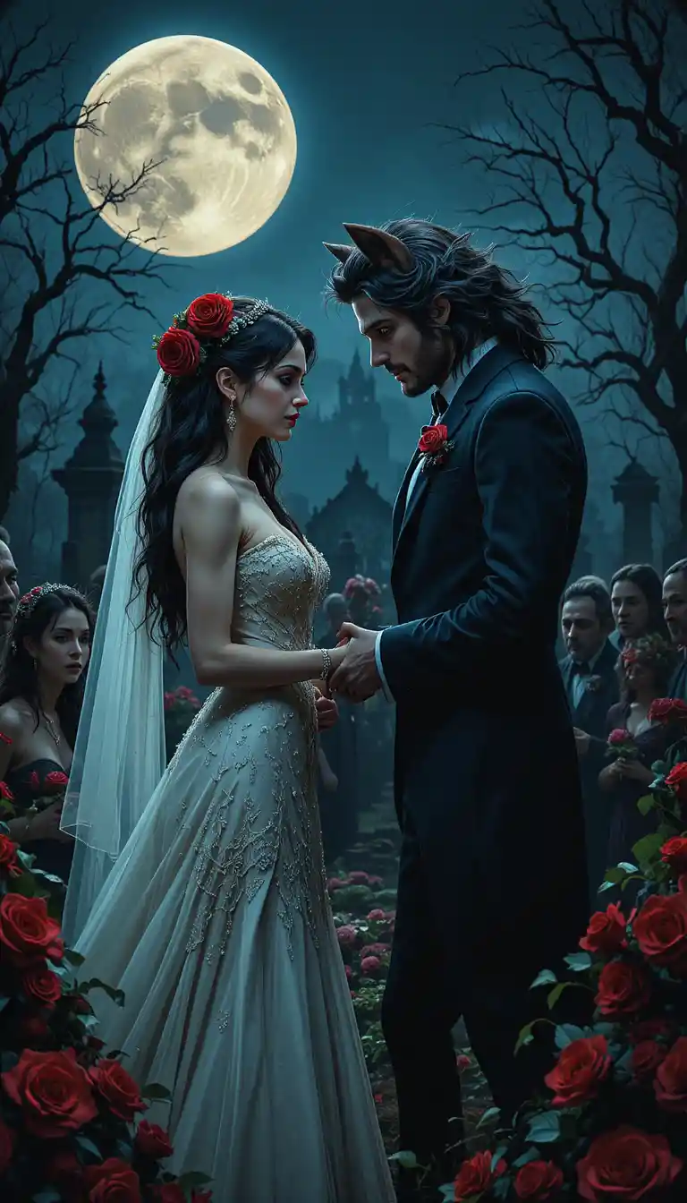 Mitternachtliche Hochzeit einer Vampirbraut mit einem Werwolf-Bräutigam