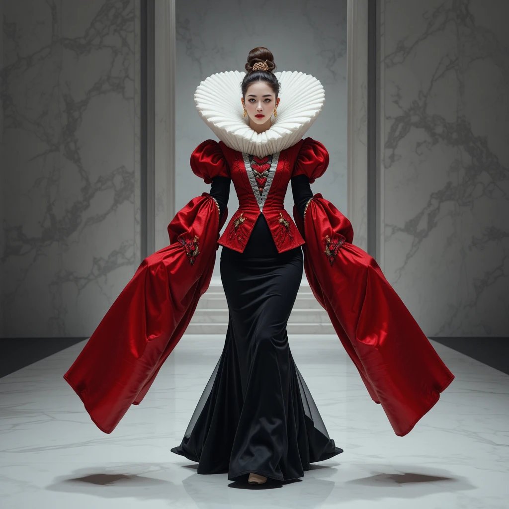 Korean fashion tyrant in sculptural heart themed runway gown