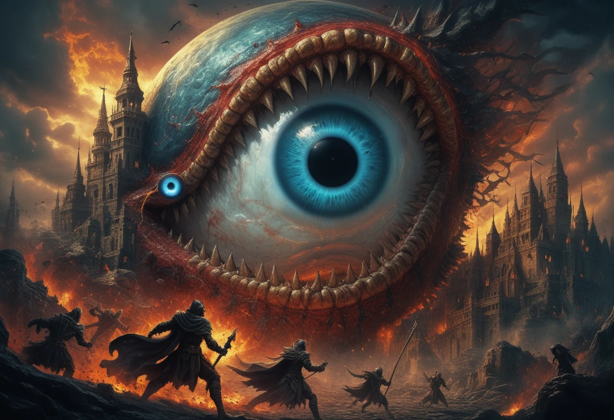 Mostro Gigante Occhio Malvagio in Illustrazione Fantasy Colorata