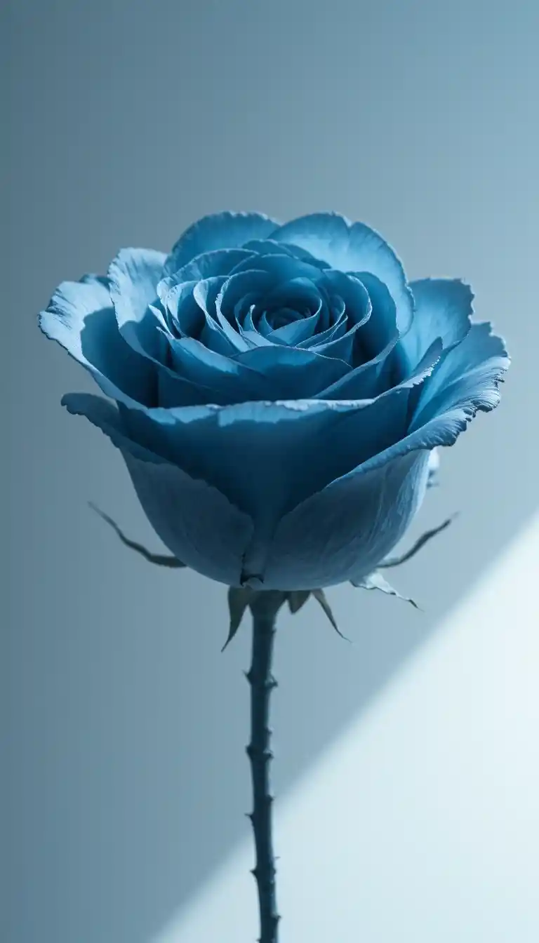 Zarte blaue Rose, die sich sanft zum seitlichen Licht dreht