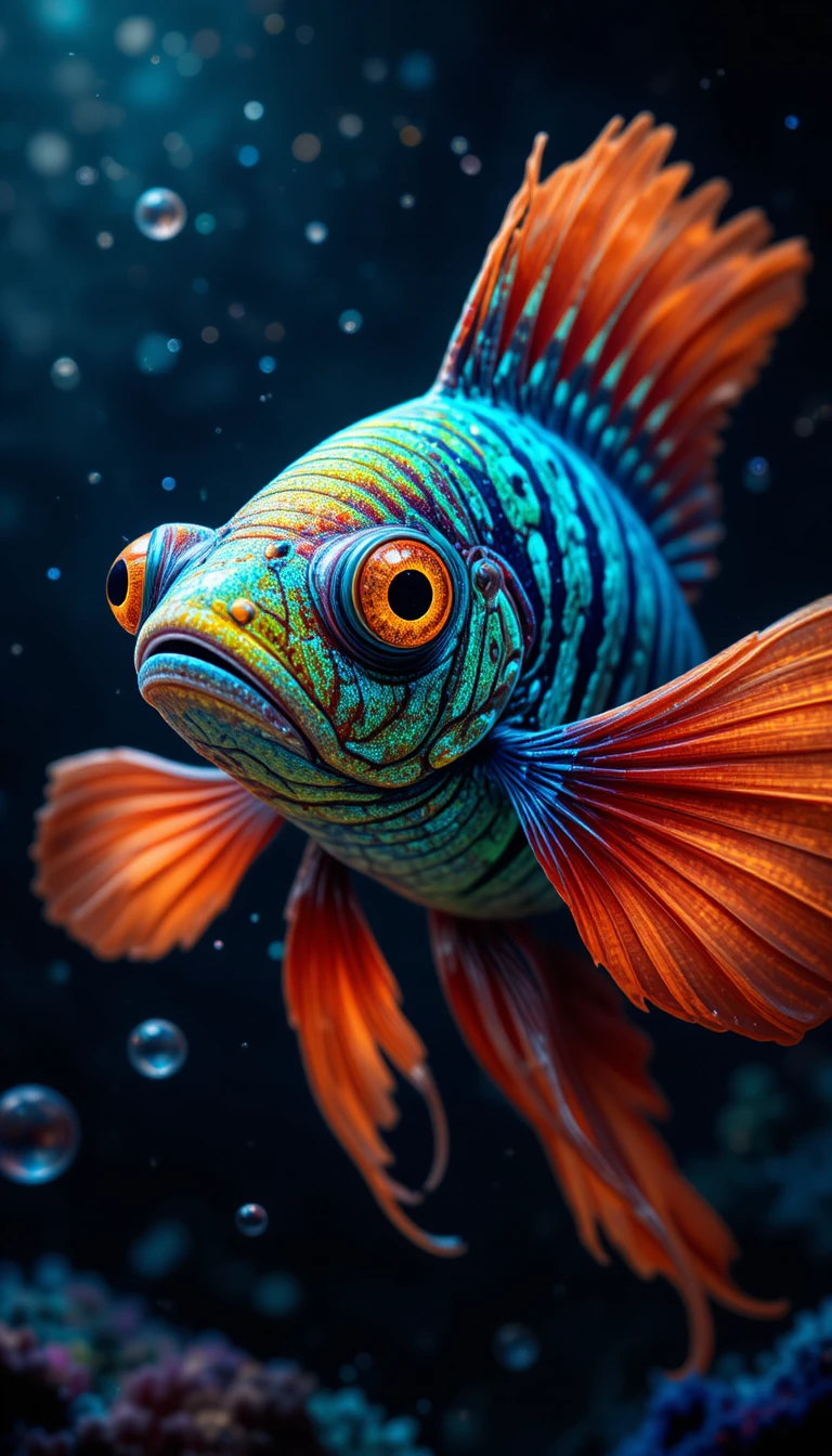 Colorful Zebrafish With Glowing Fins In A Starry Underwater Scene