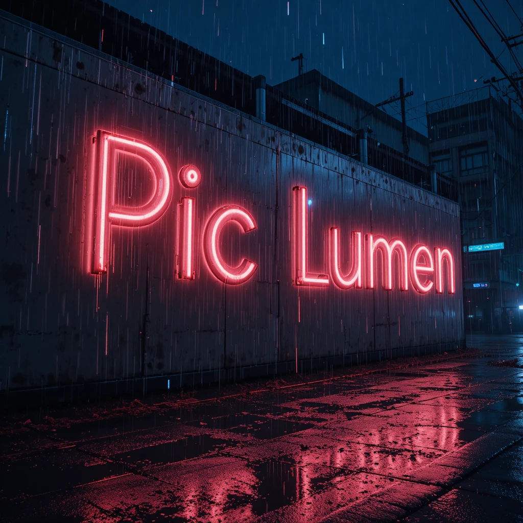 雨夜牆面上發光的霓虹 Pic Lumen 文字