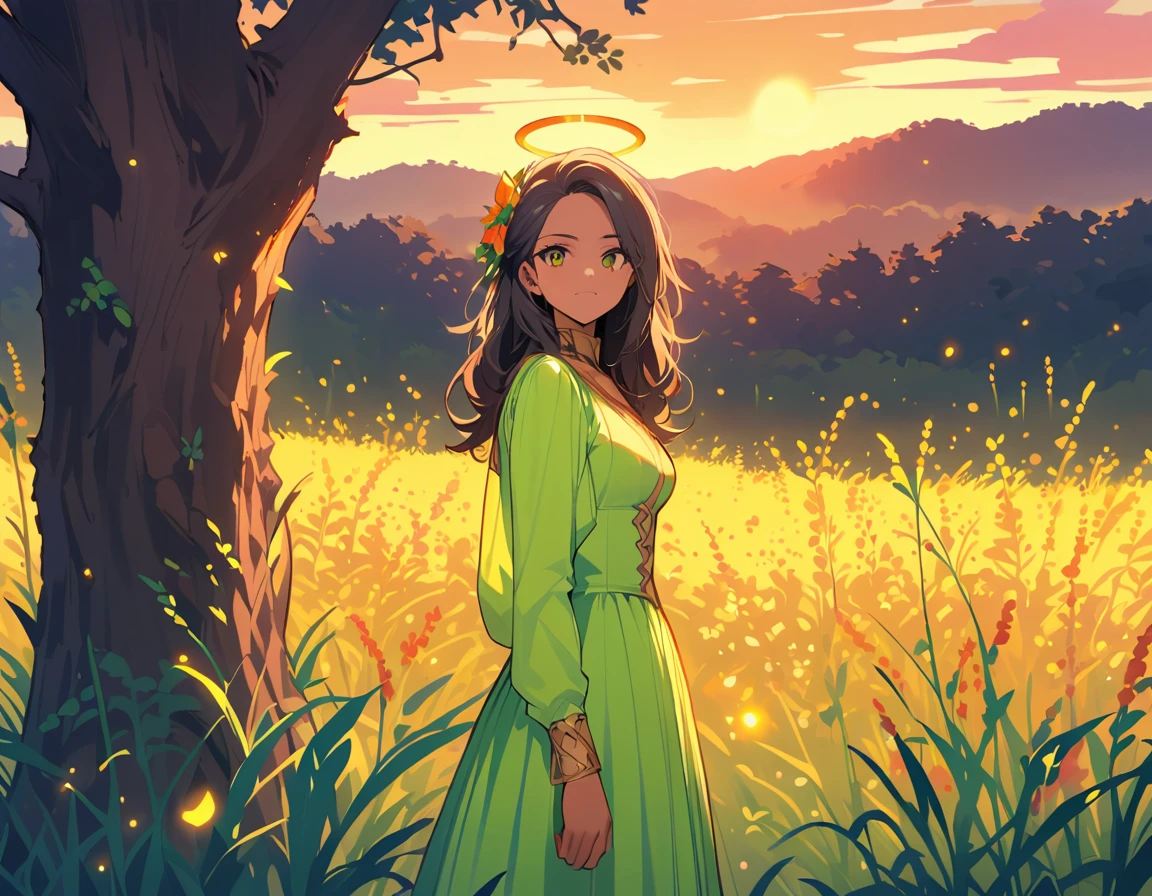 Sunlit tall grass in an open field at sunset