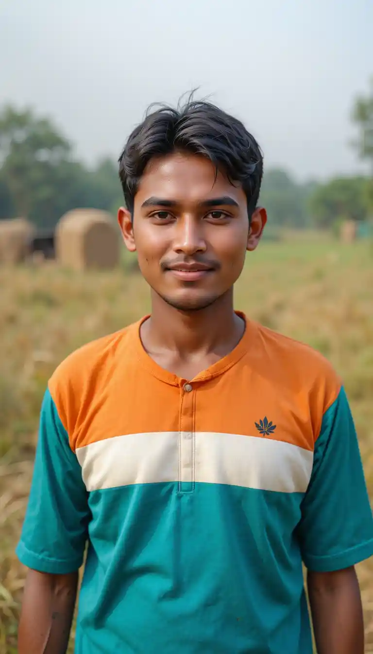 Young village leader standing proudly in a rural community