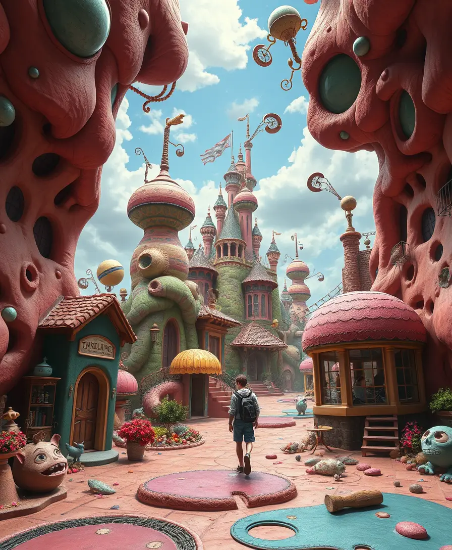 Mundo surreal pop surrealista com personagens de fantasia lúdicos